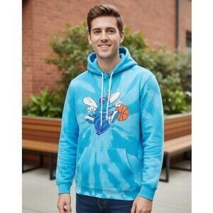 Charlotte Hornets Hoodie Sweatshirt Blue Tye Dye Kangaroo Pockets Size L